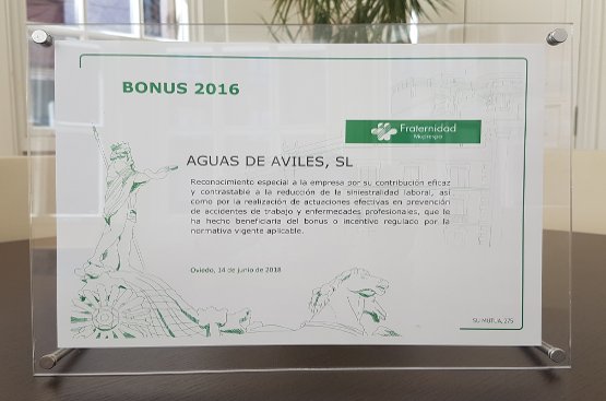 Ir a la noticia Aguas de Avilés recibe el Bonus por su trabajo en Prevención de Riesgos Laborales